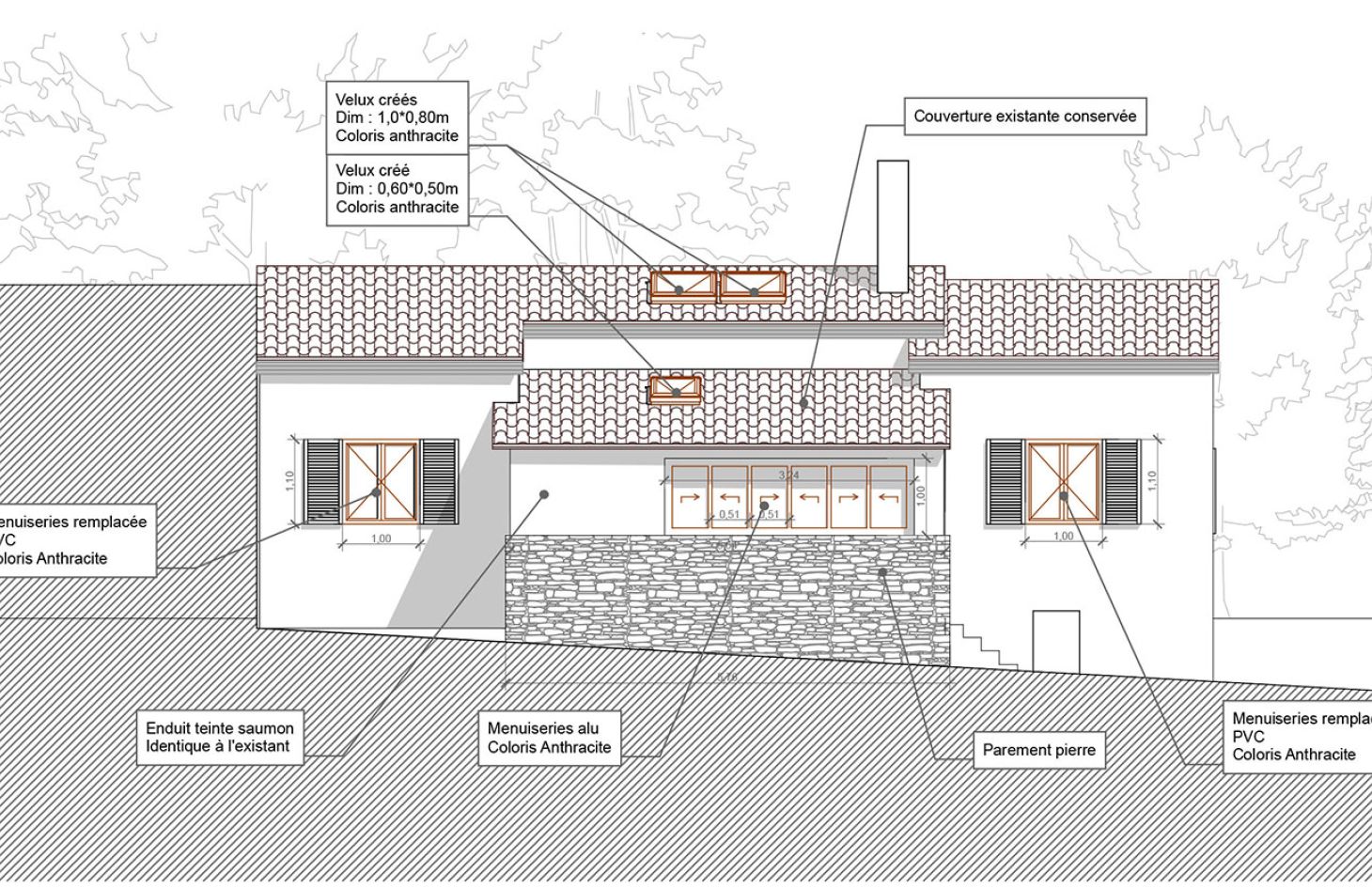 Coupe façade pleine 1 : Extension Frejus