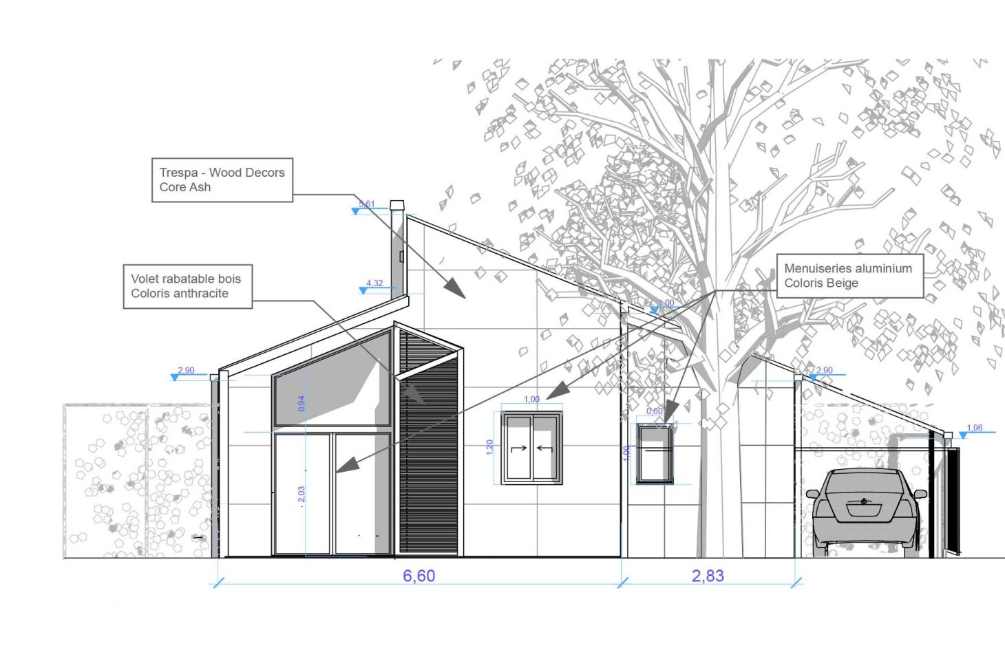 Facade sud : Construction maison Bioclimatique